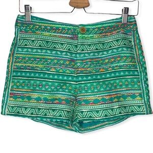 Anthropologie Elevenses Costa Aztec Colorful Neon Embroidered Shorts Size 0